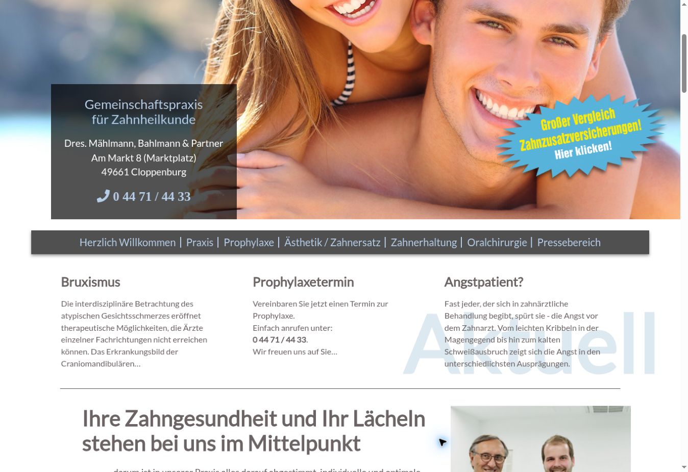 Aktueller Internetauftritt der Praxis